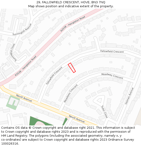 29, FALLOWFIELD CRESCENT, HOVE, BN3 7NQ: Location map and indicative extent of plot