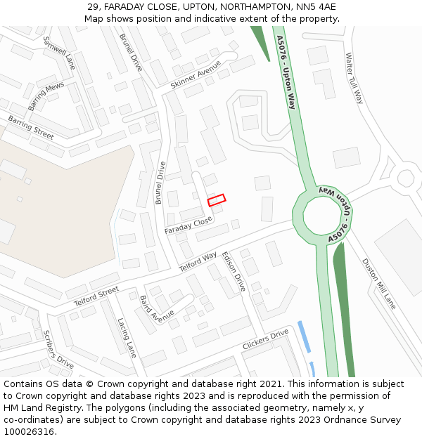 29, FARADAY CLOSE, UPTON, NORTHAMPTON, NN5 4AE: Location map and indicative extent of plot