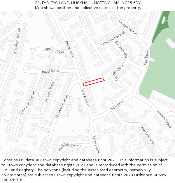 29, FARLEYS LANE, HUCKNALL, NOTTINGHAM, NG15 6DY: Location map and indicative extent of plot