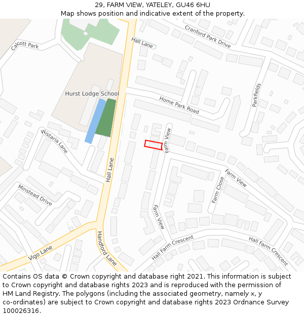 29, FARM VIEW, YATELEY, GU46 6HU: Location map and indicative extent of plot