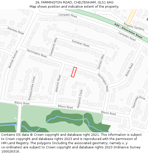 29, FARMINGTON ROAD, CHELTENHAM, GL51 6AG: Location map and indicative extent of plot