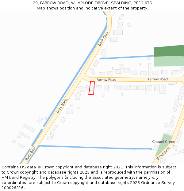 29, FARROW ROAD, WHAPLODE DROVE, SPALDING, PE12 0TS: Location map and indicative extent of plot