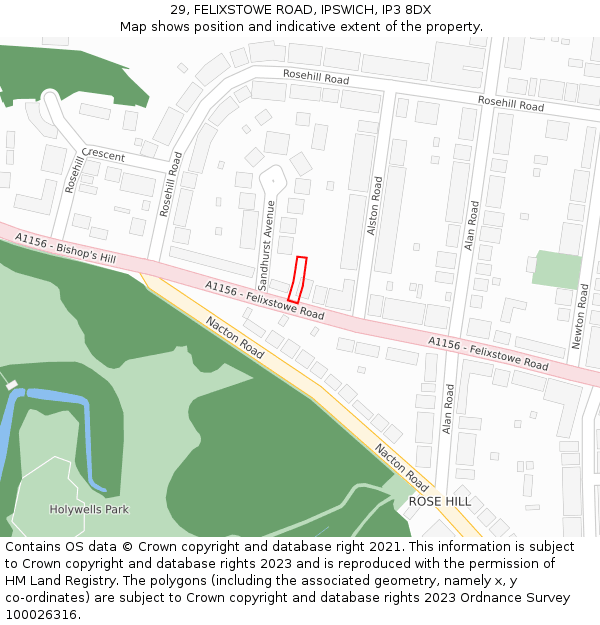 29, FELIXSTOWE ROAD, IPSWICH, IP3 8DX: Location map and indicative extent of plot