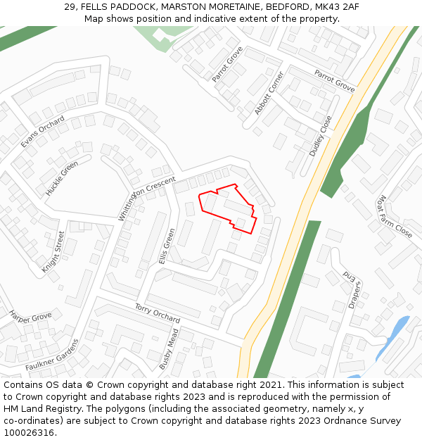 29, FELLS PADDOCK, MARSTON MORETAINE, BEDFORD, MK43 2AF: Location map and indicative extent of plot