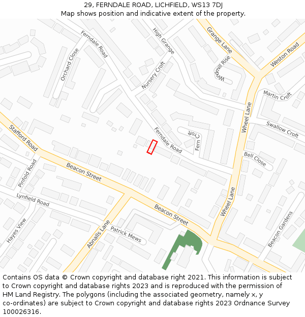 29, FERNDALE ROAD, LICHFIELD, WS13 7DJ: Location map and indicative extent of plot