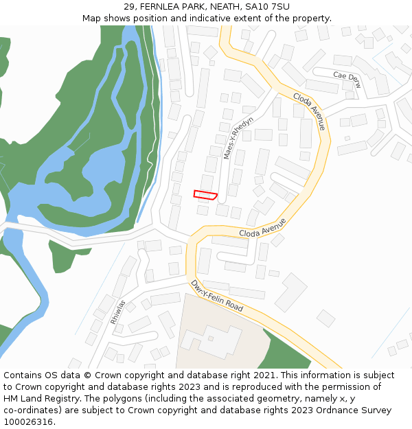 29, FERNLEA PARK, NEATH, SA10 7SU: Location map and indicative extent of plot