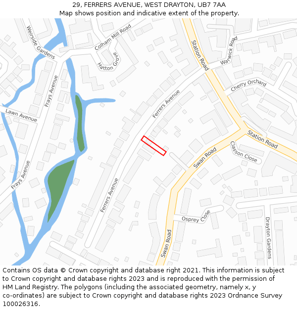 29, FERRERS AVENUE, WEST DRAYTON, UB7 7AA: Location map and indicative extent of plot