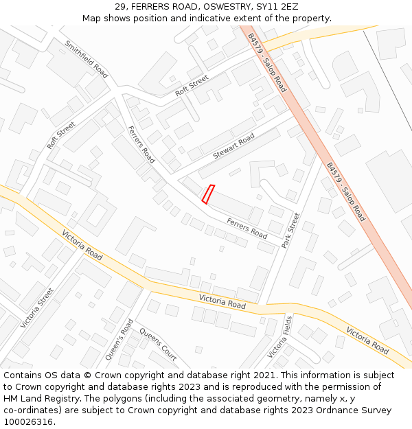 29, FERRERS ROAD, OSWESTRY, SY11 2EZ: Location map and indicative extent of plot