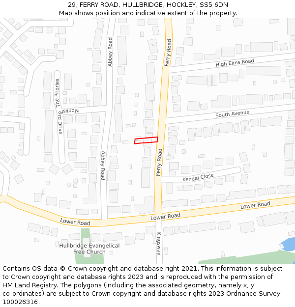 29, FERRY ROAD, HULLBRIDGE, HOCKLEY, SS5 6DN: Location map and indicative extent of plot