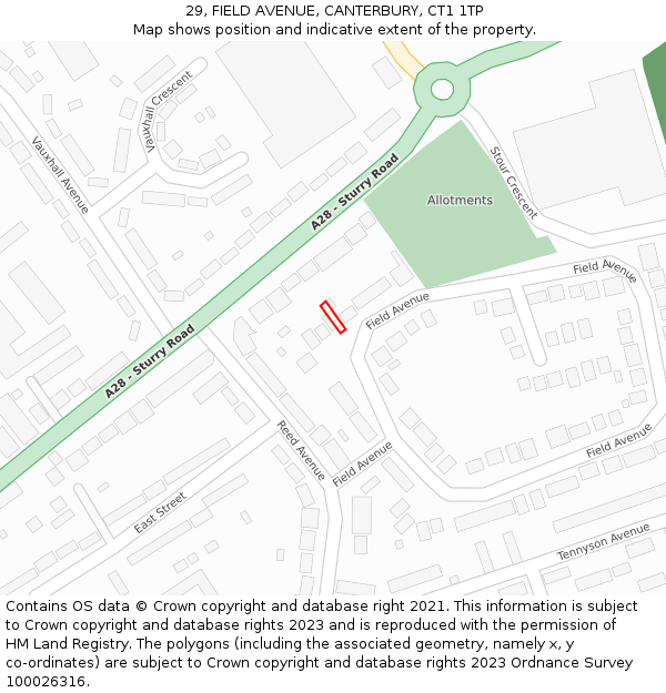 29, FIELD AVENUE, CANTERBURY, CT1 1TP: Location map and indicative extent of plot