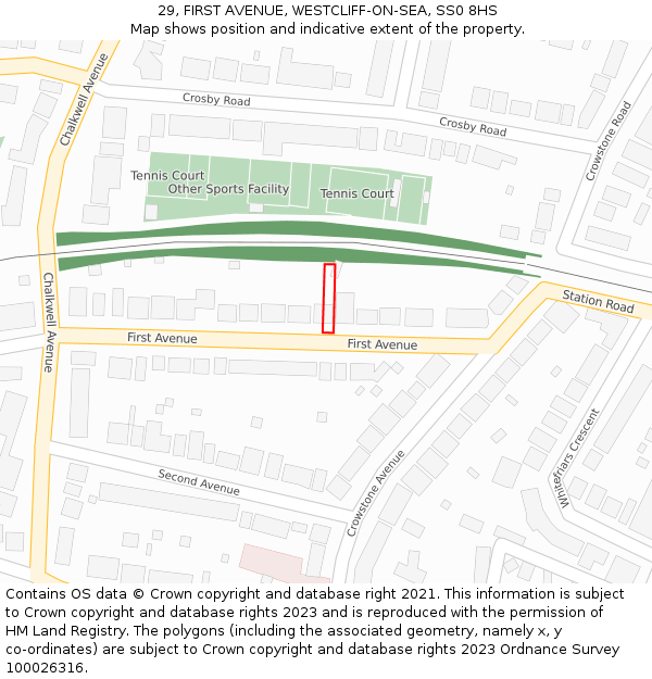 29, FIRST AVENUE, WESTCLIFF-ON-SEA, SS0 8HS: Location map and indicative extent of plot