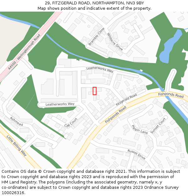 29, FITZGERALD ROAD, NORTHAMPTON, NN3 9BY: Location map and indicative extent of plot