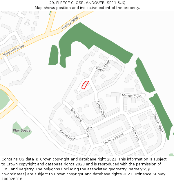 29, FLEECE CLOSE, ANDOVER, SP11 6UQ: Location map and indicative extent of plot