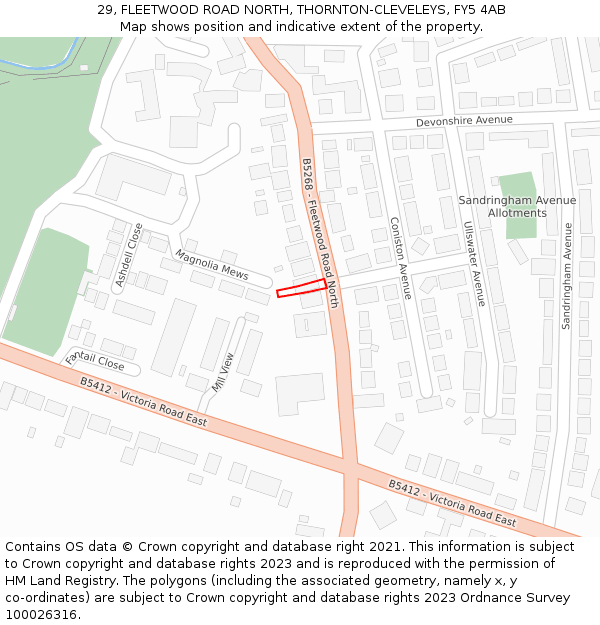 29, FLEETWOOD ROAD NORTH, THORNTON-CLEVELEYS, FY5 4AB: Location map and indicative extent of plot