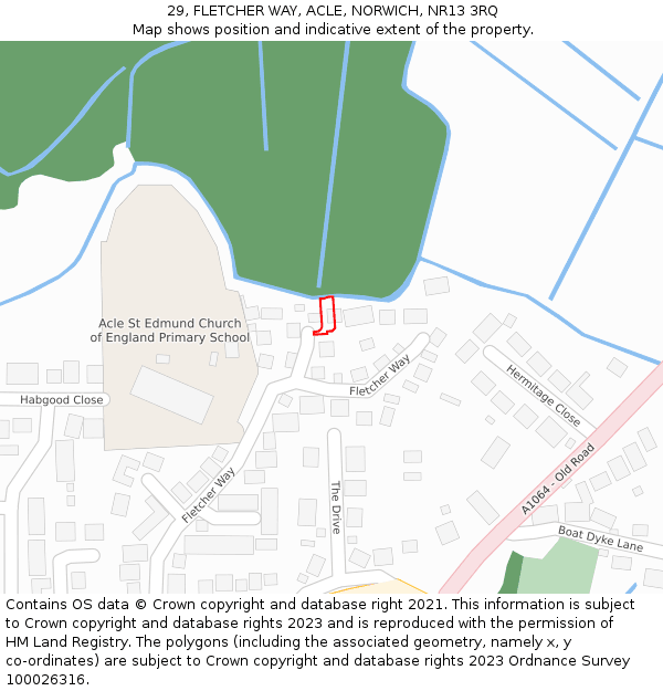 29, FLETCHER WAY, ACLE, NORWICH, NR13 3RQ: Location map and indicative extent of plot