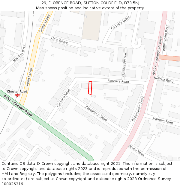 29, FLORENCE ROAD, SUTTON COLDFIELD, B73 5NJ: Location map and indicative extent of plot