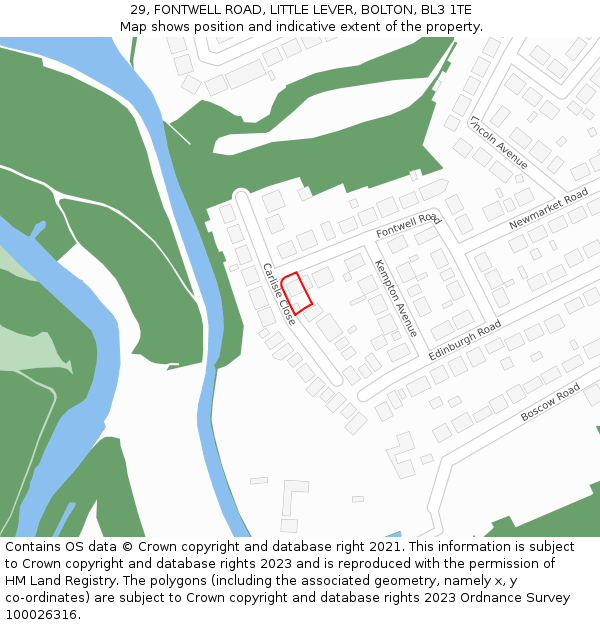 29, FONTWELL ROAD, LITTLE LEVER, BOLTON, BL3 1TE: Location map and indicative extent of plot