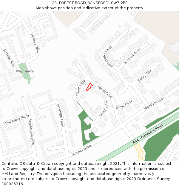 29, FOREST ROAD, WINSFORD, CW7 2RE: Location map and indicative extent of plot