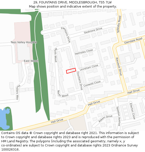29, FOUNTAINS DRIVE, MIDDLESBROUGH, TS5 7LW: Location map and indicative extent of plot
