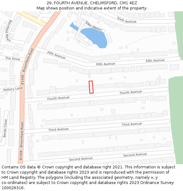 29, FOURTH AVENUE, CHELMSFORD, CM1 4EZ: Location map and indicative extent of plot