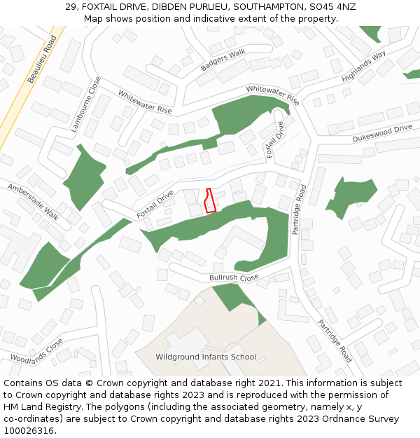 29, FOXTAIL DRIVE, DIBDEN PURLIEU, SOUTHAMPTON, SO45 4NZ: Location map and indicative extent of plot