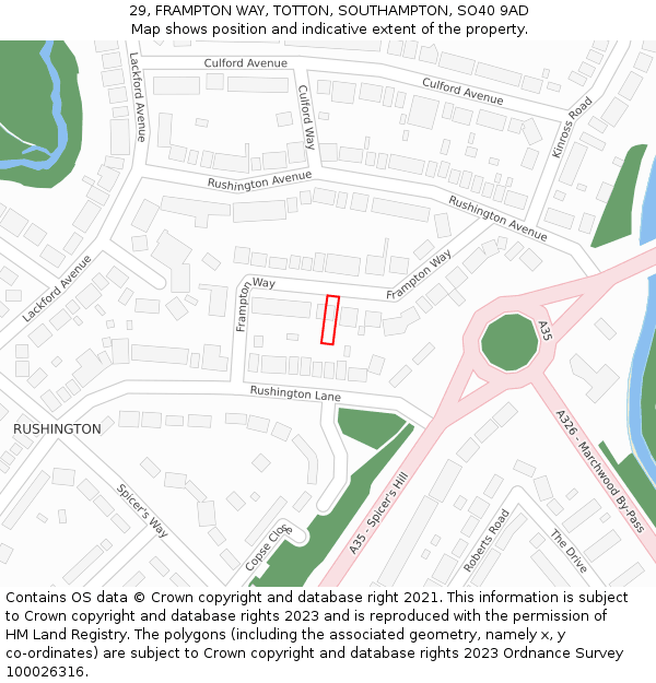 29, FRAMPTON WAY, TOTTON, SOUTHAMPTON, SO40 9AD: Location map and indicative extent of plot