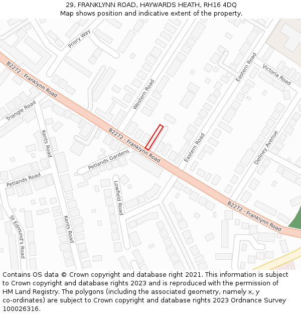 29, FRANKLYNN ROAD, HAYWARDS HEATH, RH16 4DQ: Location map and indicative extent of plot