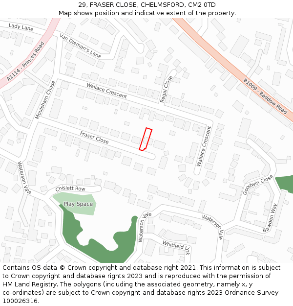 29, FRASER CLOSE, CHELMSFORD, CM2 0TD: Location map and indicative extent of plot