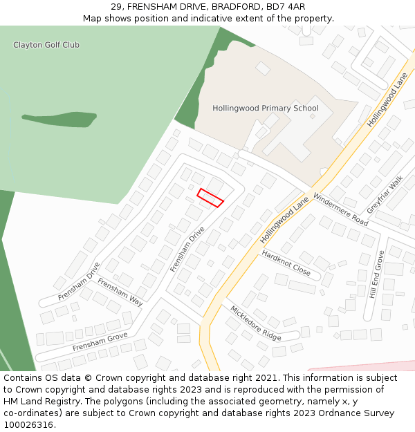 29, FRENSHAM DRIVE, BRADFORD, BD7 4AR: Location map and indicative extent of plot