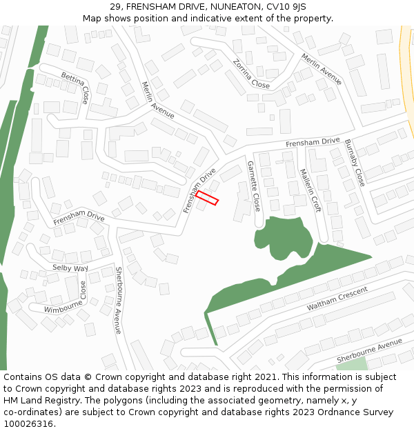 29, FRENSHAM DRIVE, NUNEATON, CV10 9JS: Location map and indicative extent of plot