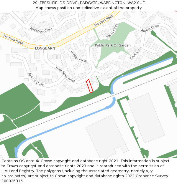 29, FRESHFIELDS DRIVE, PADGATE, WARRINGTON, WA2 0UE: Location map and indicative extent of plot