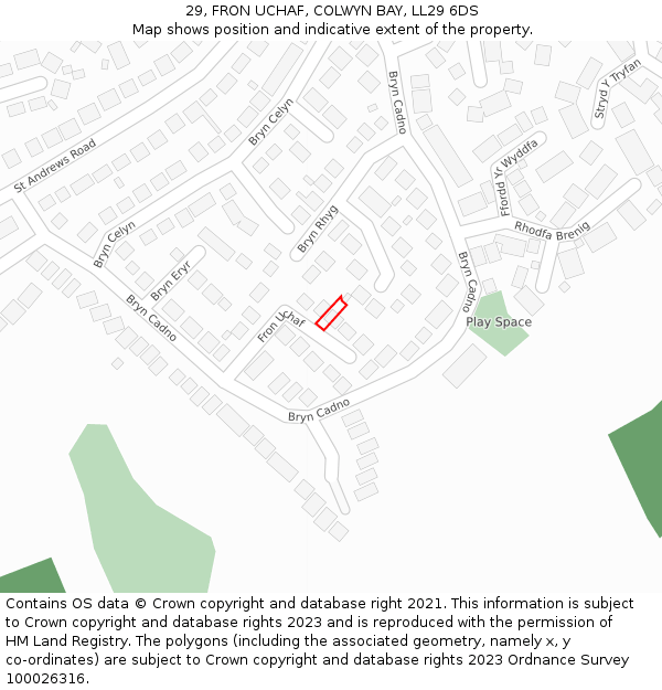 29, FRON UCHAF, COLWYN BAY, LL29 6DS: Location map and indicative extent of plot