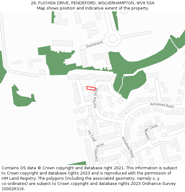 29, FUCHSIA DRIVE, PENDEFORD, WOLVERHAMPTON, WV9 5SA: Location map and indicative extent of plot