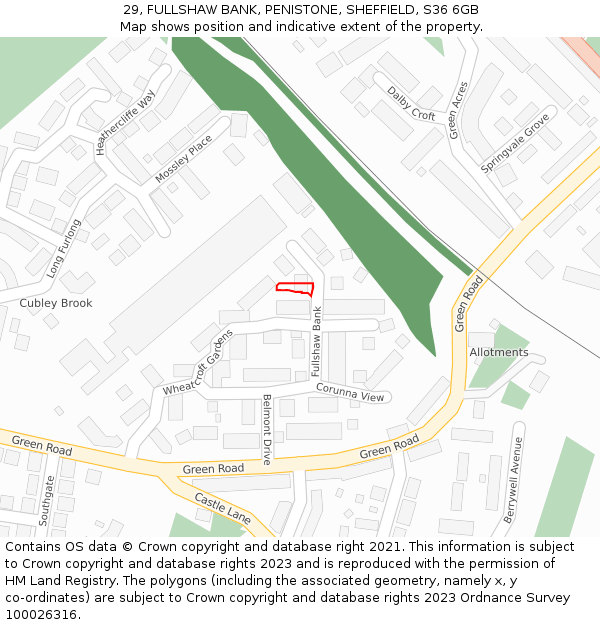 29, FULLSHAW BANK, PENISTONE, SHEFFIELD, S36 6GB: Location map and indicative extent of plot