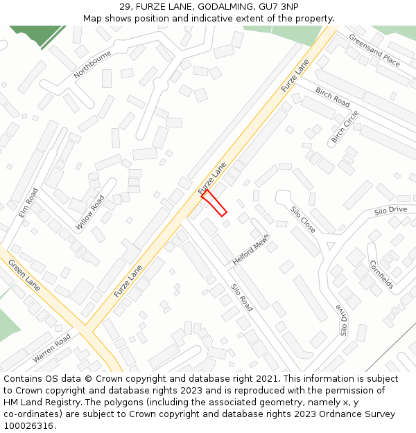 29, FURZE LANE, GODALMING, GU7 3NP: Location map and indicative extent of plot