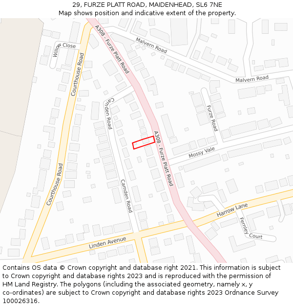 29, FURZE PLATT ROAD, MAIDENHEAD, SL6 7NE: Location map and indicative extent of plot