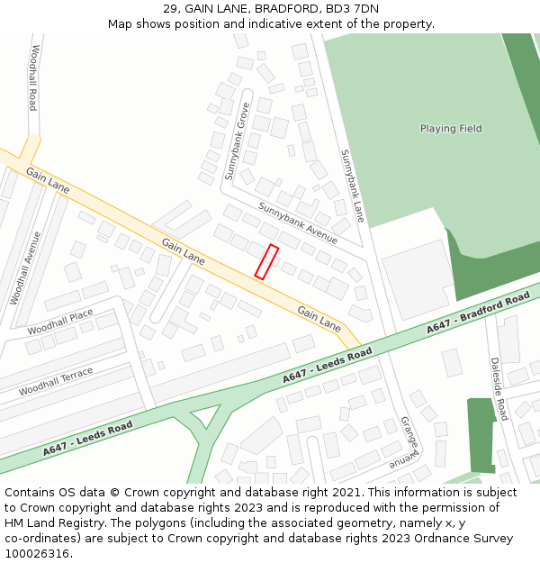 29, GAIN LANE, BRADFORD, BD3 7DN: Location map and indicative extent of plot