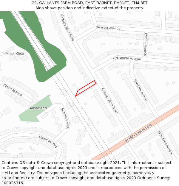 29, GALLANTS FARM ROAD, EAST BARNET, BARNET, EN4 8ET: Location map and indicative extent of plot