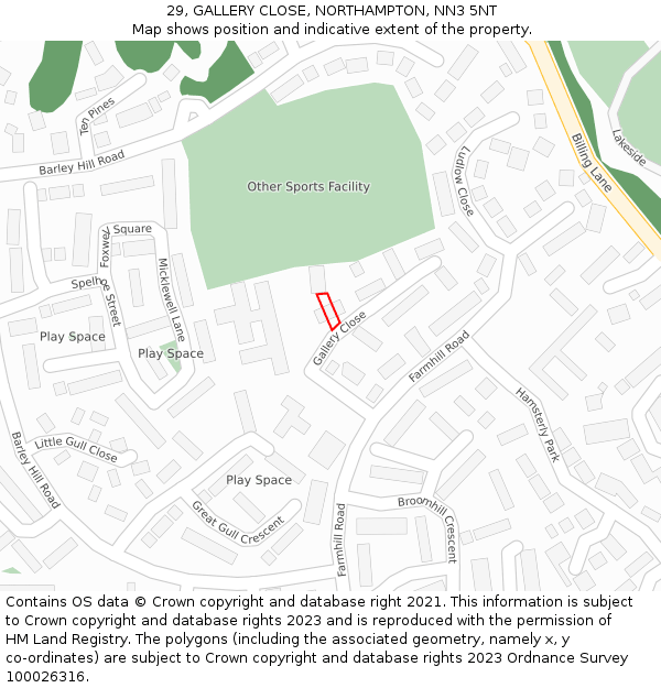 29, GALLERY CLOSE, NORTHAMPTON, NN3 5NT: Location map and indicative extent of plot