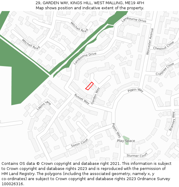 29, GARDEN WAY, KINGS HILL, WEST MALLING, ME19 4FH: Location map and indicative extent of plot