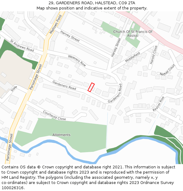 29, GARDENERS ROAD, HALSTEAD, CO9 2TA: Location map and indicative extent of plot