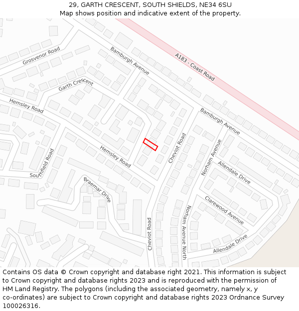 29, GARTH CRESCENT, SOUTH SHIELDS, NE34 6SU: Location map and indicative extent of plot