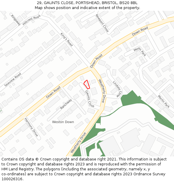 29, GAUNTS CLOSE, PORTISHEAD, BRISTOL, BS20 8BL: Location map and indicative extent of plot