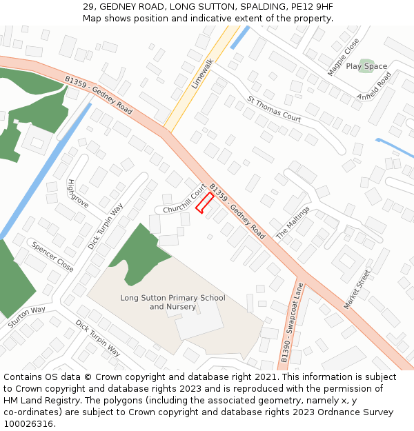 29, GEDNEY ROAD, LONG SUTTON, SPALDING, PE12 9HF: Location map and indicative extent of plot