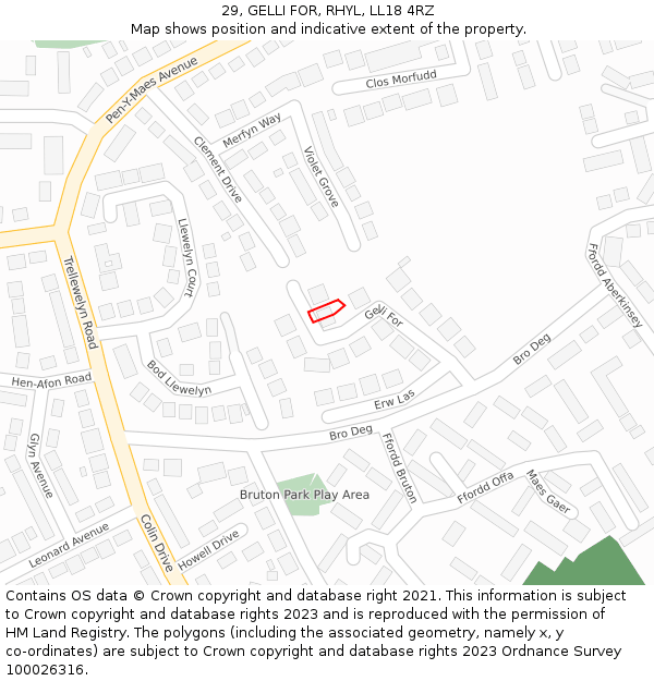 29, GELLI FOR, RHYL, LL18 4RZ: Location map and indicative extent of plot