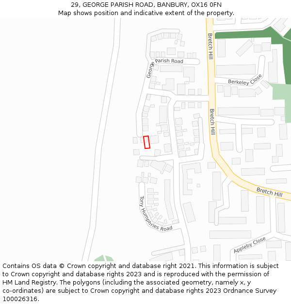 29, GEORGE PARISH ROAD, BANBURY, OX16 0FN: Location map and indicative extent of plot