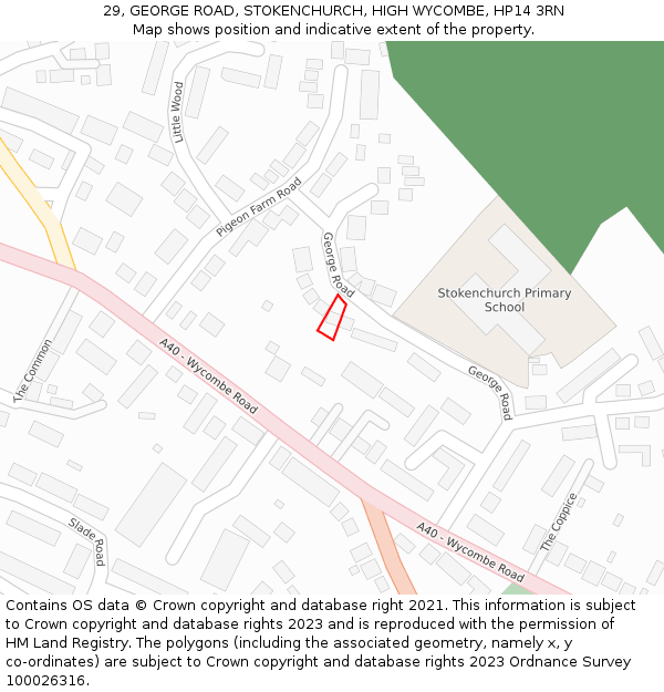 29, GEORGE ROAD, STOKENCHURCH, HIGH WYCOMBE, HP14 3RN: Location map and indicative extent of plot