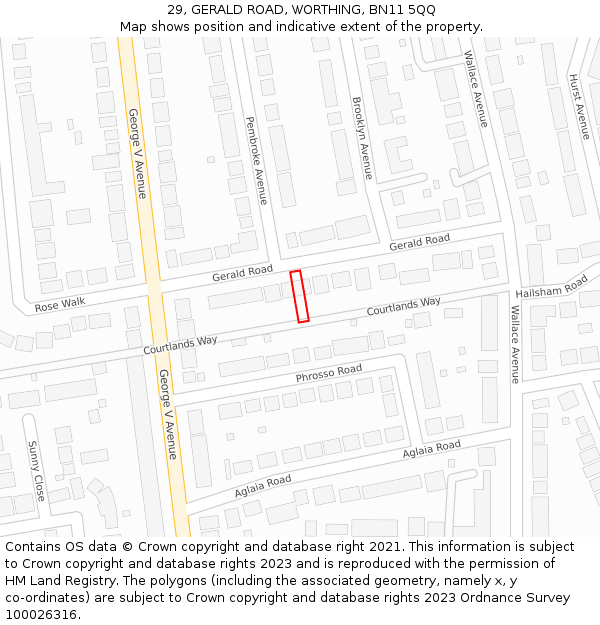 29, GERALD ROAD, WORTHING, BN11 5QQ: Location map and indicative extent of plot