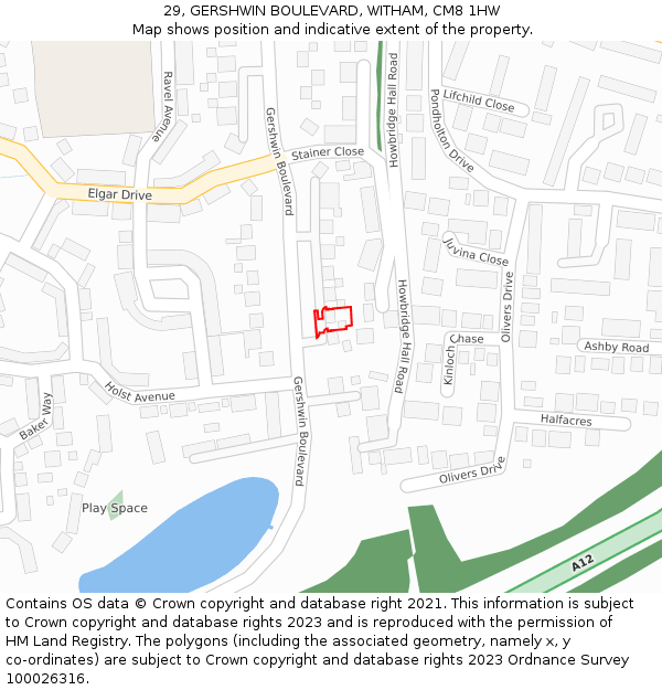 29, GERSHWIN BOULEVARD, WITHAM, CM8 1HW: Location map and indicative extent of plot