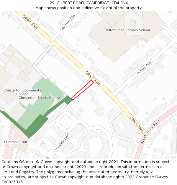 29, GILBERT ROAD, CAMBRIDGE, CB4 3NX: Location map and indicative extent of plot